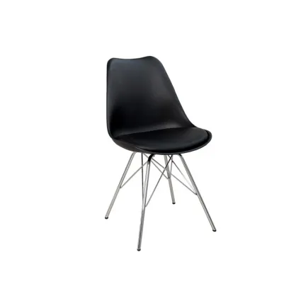 Ensemble de 4 chaises style scandinaves en simili cuir noir et piétement métallique