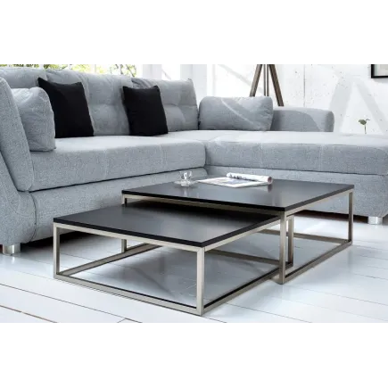 Ensemble de 2 tables basses moderne en MDF coloris noir laqué