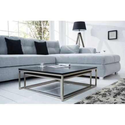 Ensemble de 2 tables basses moderne en MDF coloris noir laqué 2