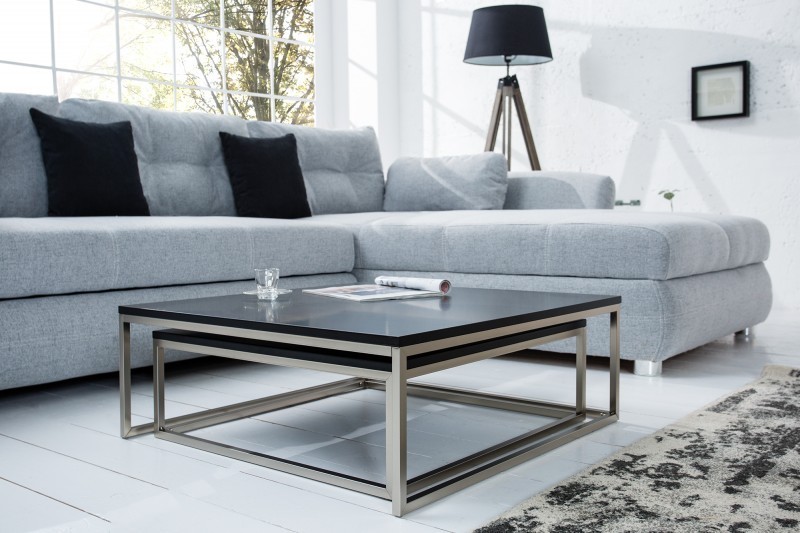 Ensemble de 2 tables basses moderne en MDF coloris noir laqué