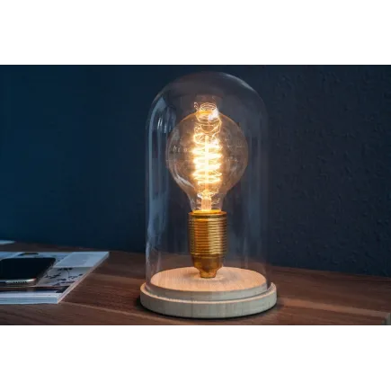Lampe à poser design rétro en bois et verre