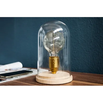 Lampe à poser design rétro en bois et verre 2