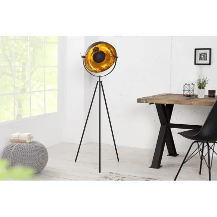 Lampadaire trépied design en acier inoxydable et en aluminium coloris noir et or