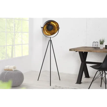 Lampadaire trépied design en acier inoxydable et en aluminium coloris noir et or 2