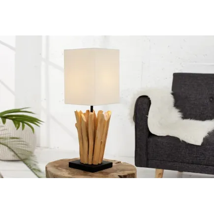 Lampe à poser de 15 cm en bois flotté coloris blanc