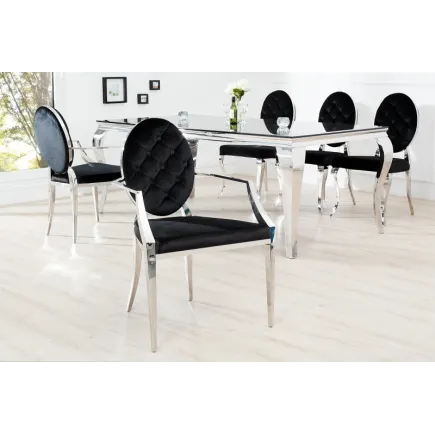 Chaise de salle à manger design baroque en velours noir, capitonné