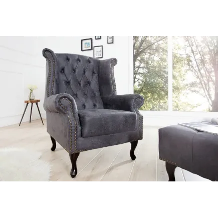 Fauteuil design Chesterfield coloris gris capitonné 2