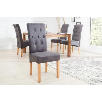 Ensemble de 2 chaises Chesterfield gris style capitonné