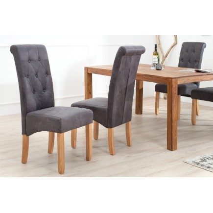 Ensemble de 2 chaises Chesterfield gris style capitonné 2