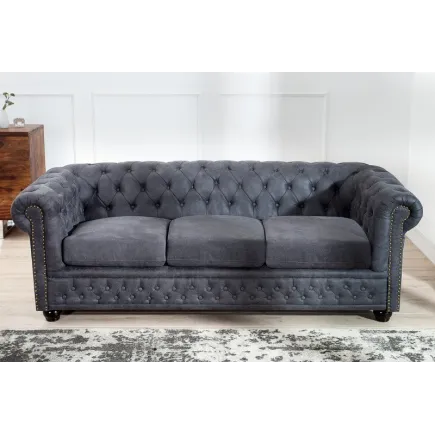 Canapé Chesterfield 3 places en microfibre gris