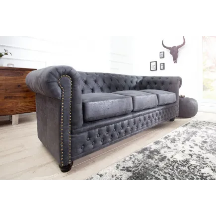 Canapé Chesterfield 3 places en microfibre gris 2