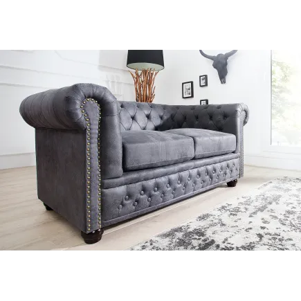 Canapé Chesterfield en microfibre gris 2