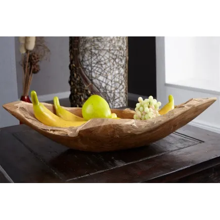 Corbeille de fruit design naturel de 60 cm en bois du teck massif