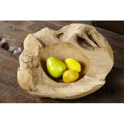 Corbeille de fruit design naturel de 40 cm en bois du teck massif