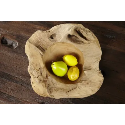 Corbeille de fruit design naturel de 40 cm en bois du teck massif 2