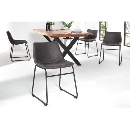 Lot de 2 chaises de salle à manger design vintage coloris gris en microfibre