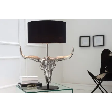Lampe à poser design crâne de taureau coloris argenté et noir