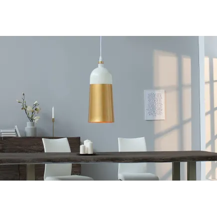 Lampe suspension design en métal de couleur dorée et blanche