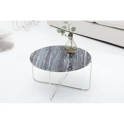 Table basse design en marbre coloris gris avec piétement en métal argenté 2
