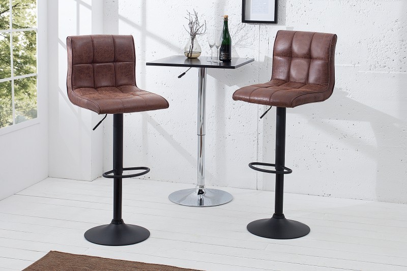Lot de 2 tabourets de bar contemporain coloris brun vintage en microfibre