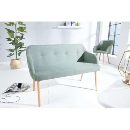 Banc design scandinave coloris citron vert en tissu avec pieds en bois massif