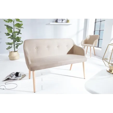 Banc design scandinave en tissu avec pieds en bois massif