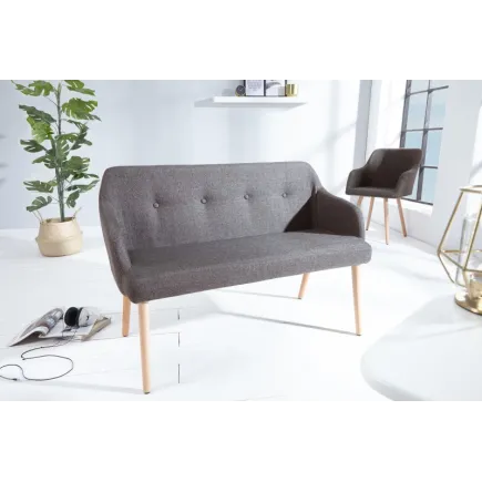 Banc design scandinave coloris gris foncé en tissu avec pieds en bois massif