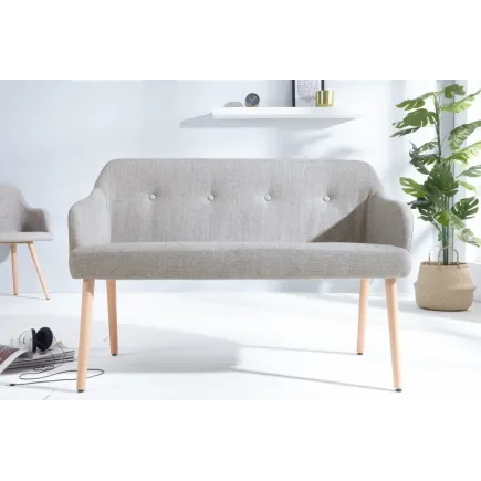 Banc design scandinave coloris gris claire en tissu avec pieds en bois massif 2