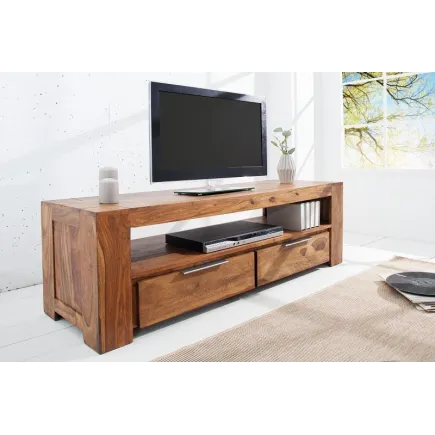Meuble tv moderne 135cm design en bois massif avec rangement coloris naturel