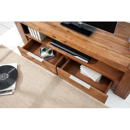 Meuble tv moderne 135cm design en bois massif avec rangement coloris naturel 2