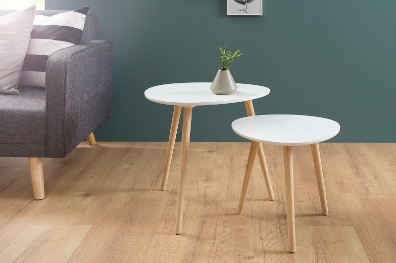 Ensemble de 2 tables d'appoint design scandinave coloris blanc et chêne