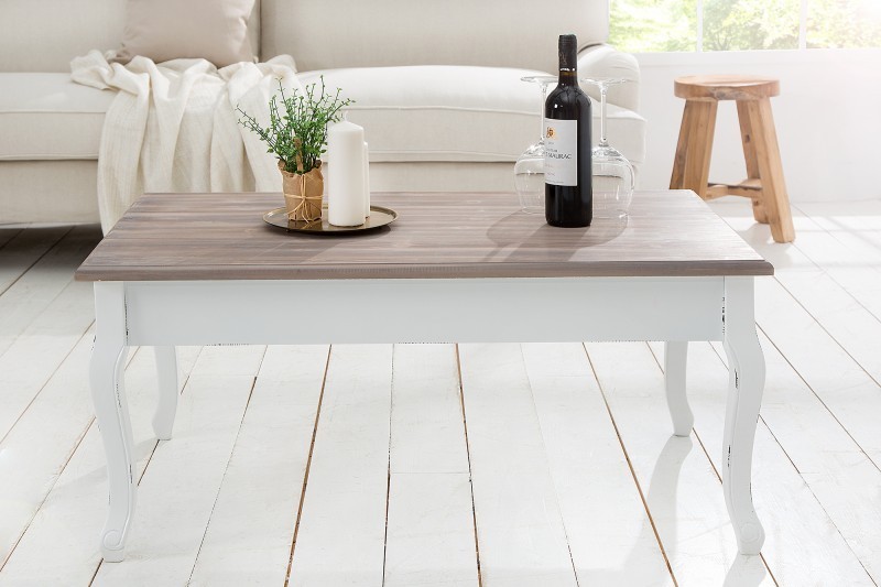 Table basse design campagnard coloris blanc et naturel