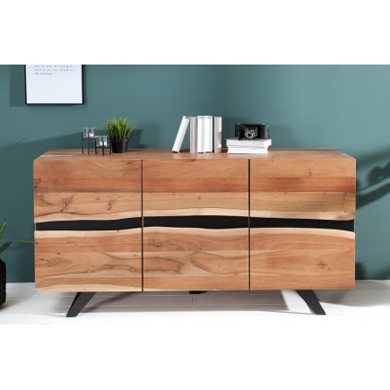 Bahut moderne de couleur naturel et noir en bois massif et en métal 2