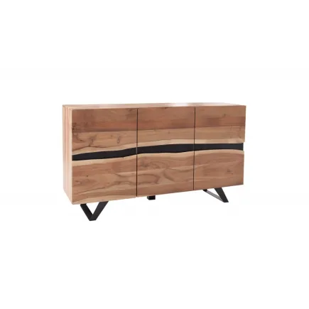 Bahut moderne de couleur naturel et noir en bois massif et en métal