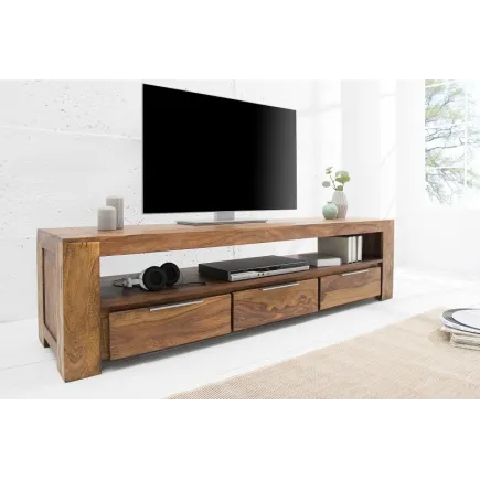Meuble tv moderne 170cm design en bois massif avec rangement coloris naturel