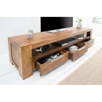 Meuble tv moderne 170cm design en bois massif avec rangement coloris naturel 2