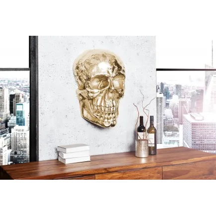 Sculpture murale design crâne humain en aluminium coloris doré