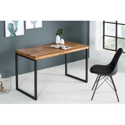 Table de bureau contemporaine de couleur naturelle et noire en bois massif et métal