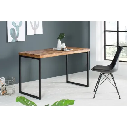 Table de bureau contemporaine de couleur naturelle et noire en bois massif et métal 2