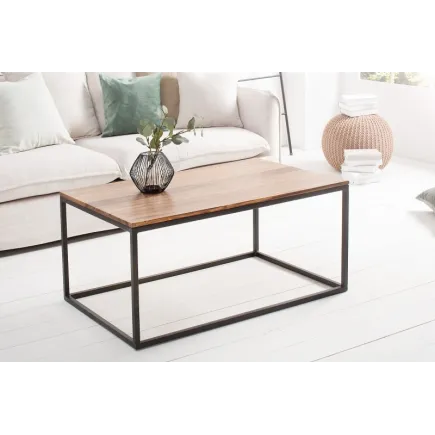 Table de salon contemporaine de 100cm en bois massif et métal coloris naturel et noir