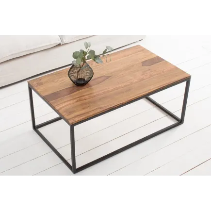 Table de salon contemporaine de 100cm en bois massif et métal coloris naturel et noir 2
