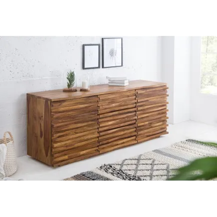 Bahut design coloris naturel en bois massif à 3 tiroirs et 2 portes 2