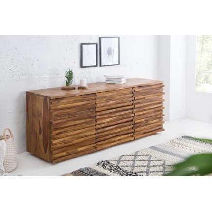 Buffet en Bois Massif RELIEF – 160 cm – Finition Pierre en Sheesham Marron