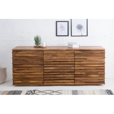 Buffet en Bois Massif RELIEF – 160 cm – Finition Pierre en Sheesham Marron 2