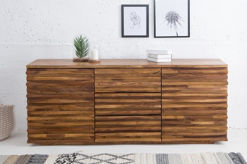 Buffet en Bois Massif Sheesham RELIEF – 160 cm Design| La force du design, la douceur du foyer.