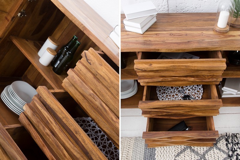 Buffet en Bois Massif Sheesham RELIEF – 160 cm Design| La force du design, la douceur du foyer.