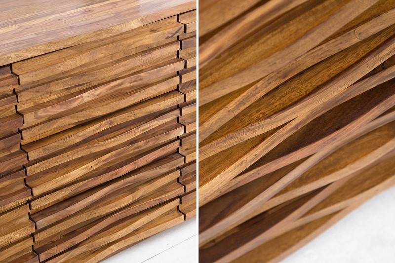 Buffet en Bois Massif Sheesham RELIEF – 160 cm Design| La force du design, la douceur du foyer.