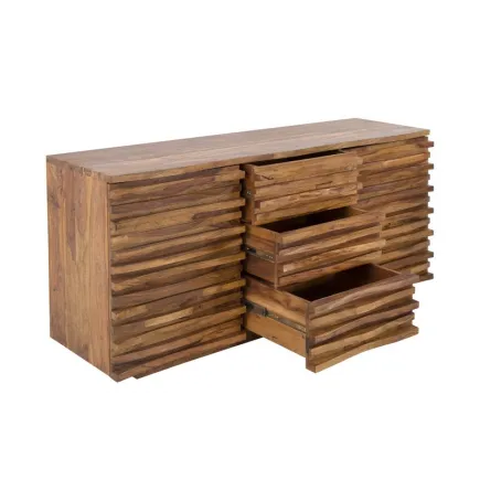 Bahut design coloris naturel en bois massif à 3 tiroirs et 2 portes