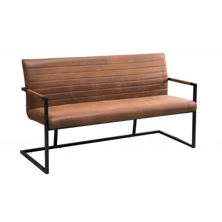 Banc design rembourré coloris brun vintage en mircofibre avec piétement en métal 2