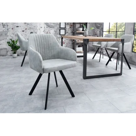 Chaise de salle à manger design vintage de couleur gris pierre en microfibre